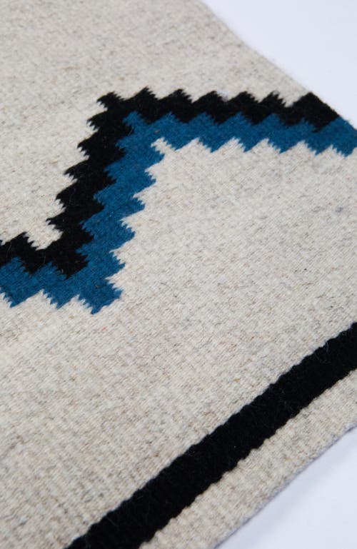 ARCHIVE NEW YORK ARCHIVE NEW YORK ZAPOTEC BLUE AND BLACK ZIG ZAG HANDWOVEN FLATWEAVE WOOL RUG