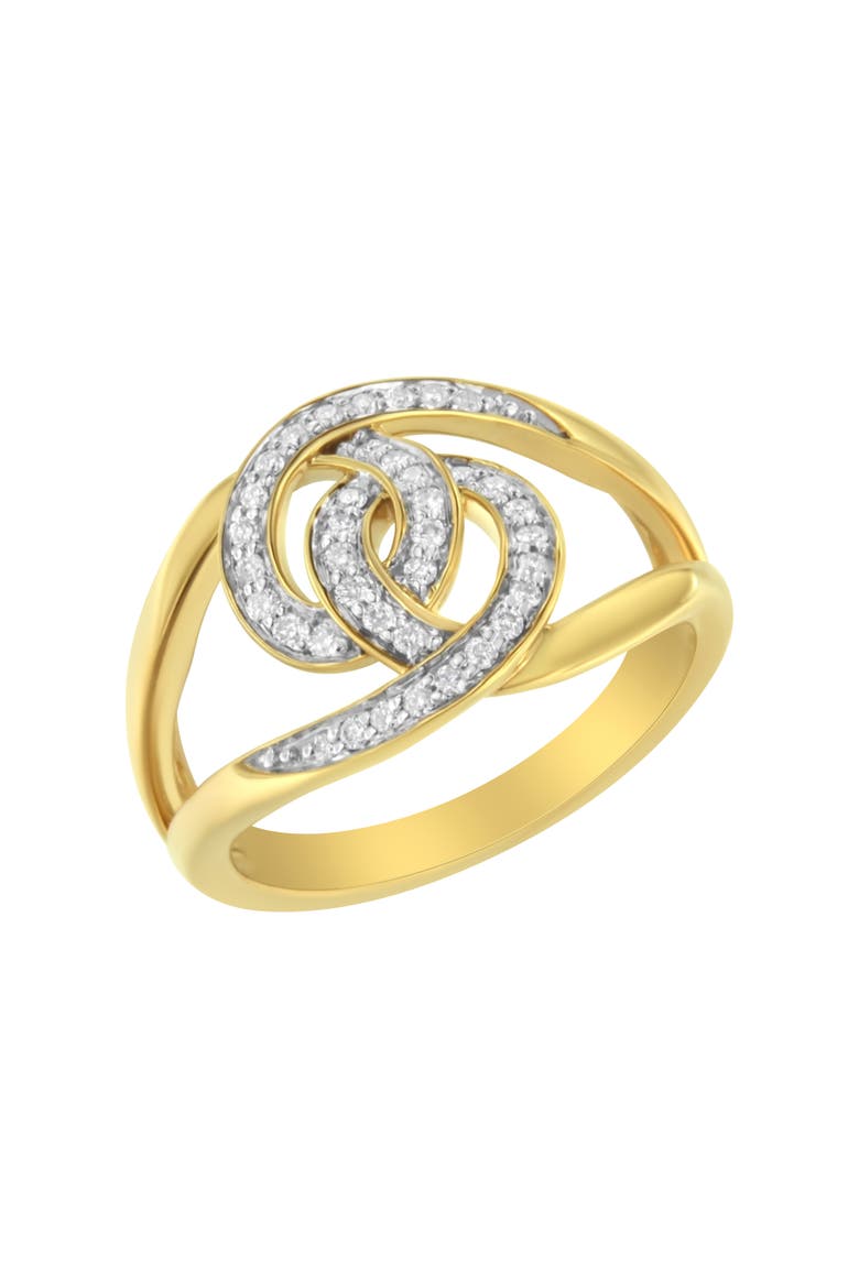 14K Yellow Gold Plated Silver 1/4 Cttw Diamond Interlocking Loop Open Shank Bypass Ring, Main, color, Yellow Gold over Silver