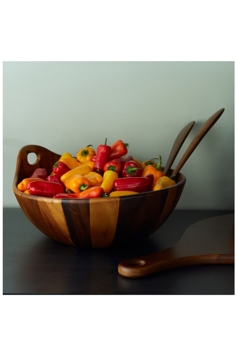 Portables Wood Salad Bowl Set, Alternate, color, BROWN