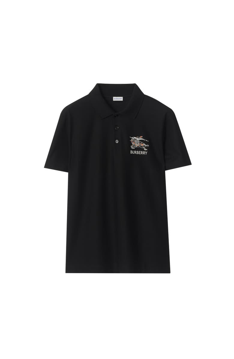 Burberry Knight Logo Cotton Polo Shirt, Alternate, color, Black