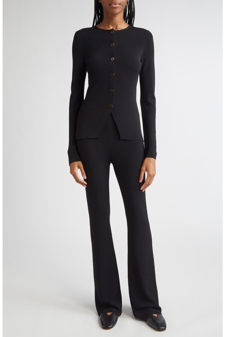 Lainey Cutaway Hem Cardigan, Alternate, color, BLACK