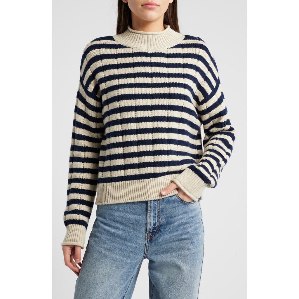Rails Corrine Stripe Mock Neck Sweater In Oat Navy Stripes