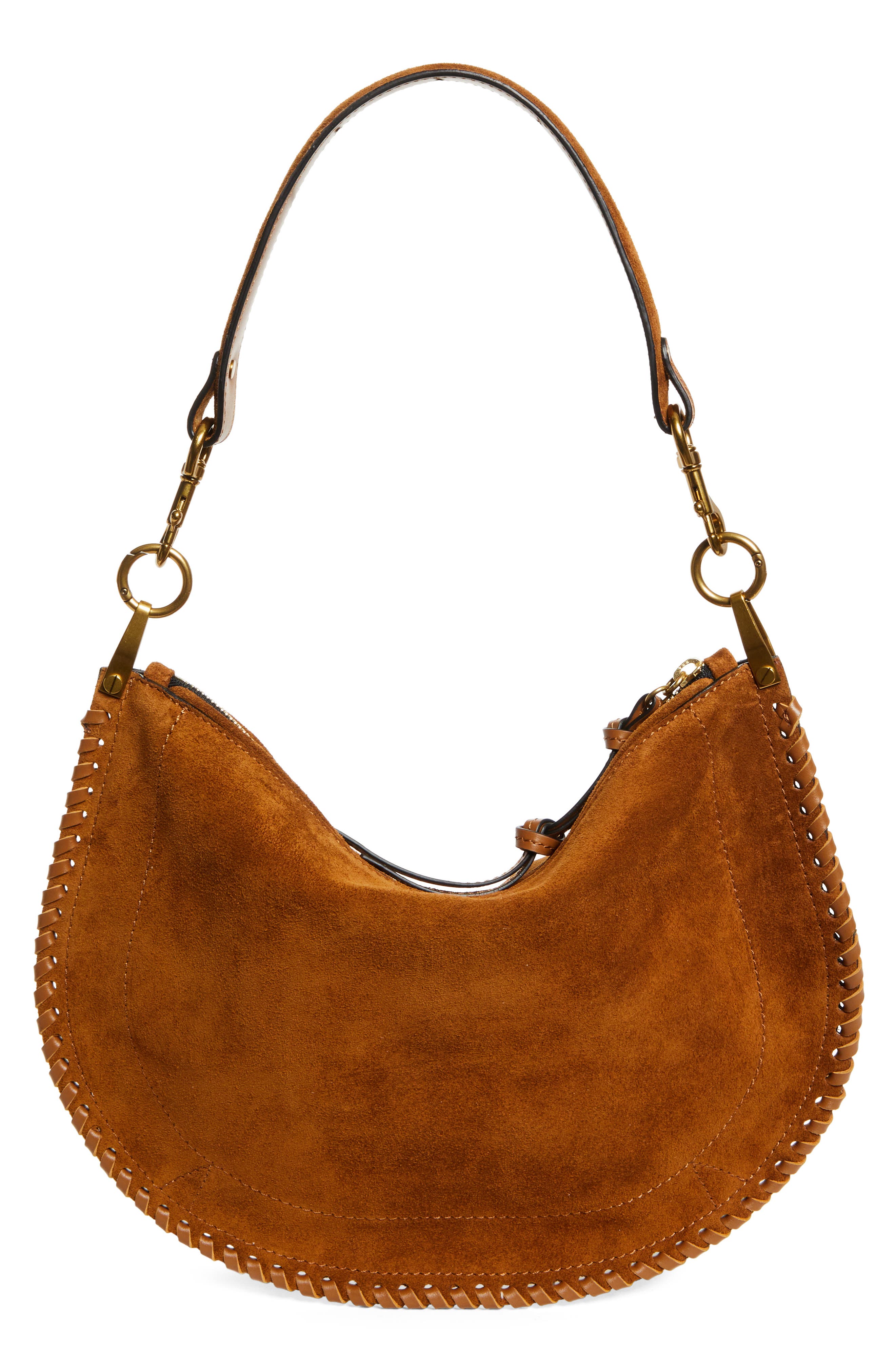 Isabel Marant Oskan Soft Zipped Shoulder Bag, Alternate, color, Cognac