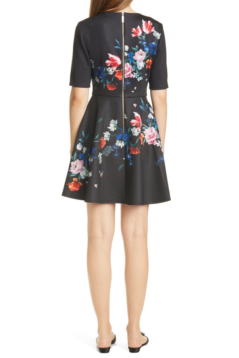 Zalena Floral Fit & Flare Dress, Alternate, color, BLACK