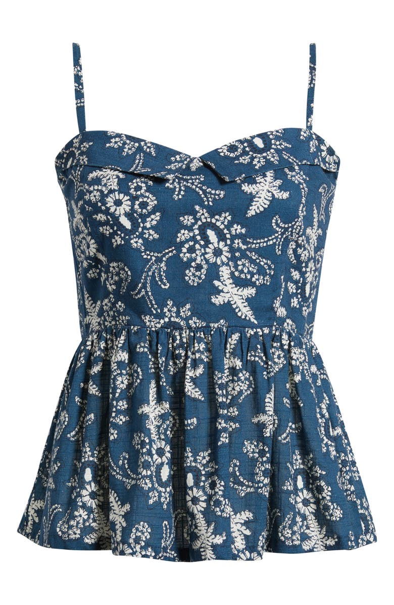 THE GREAT. Verse Peplum Cotton Top, Main, color, Indigo Bandana