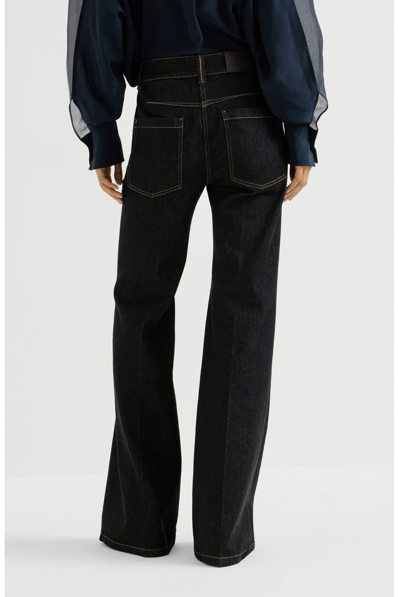 Comfort no-fade denim flared trousers with monili, Alternate, color, Black