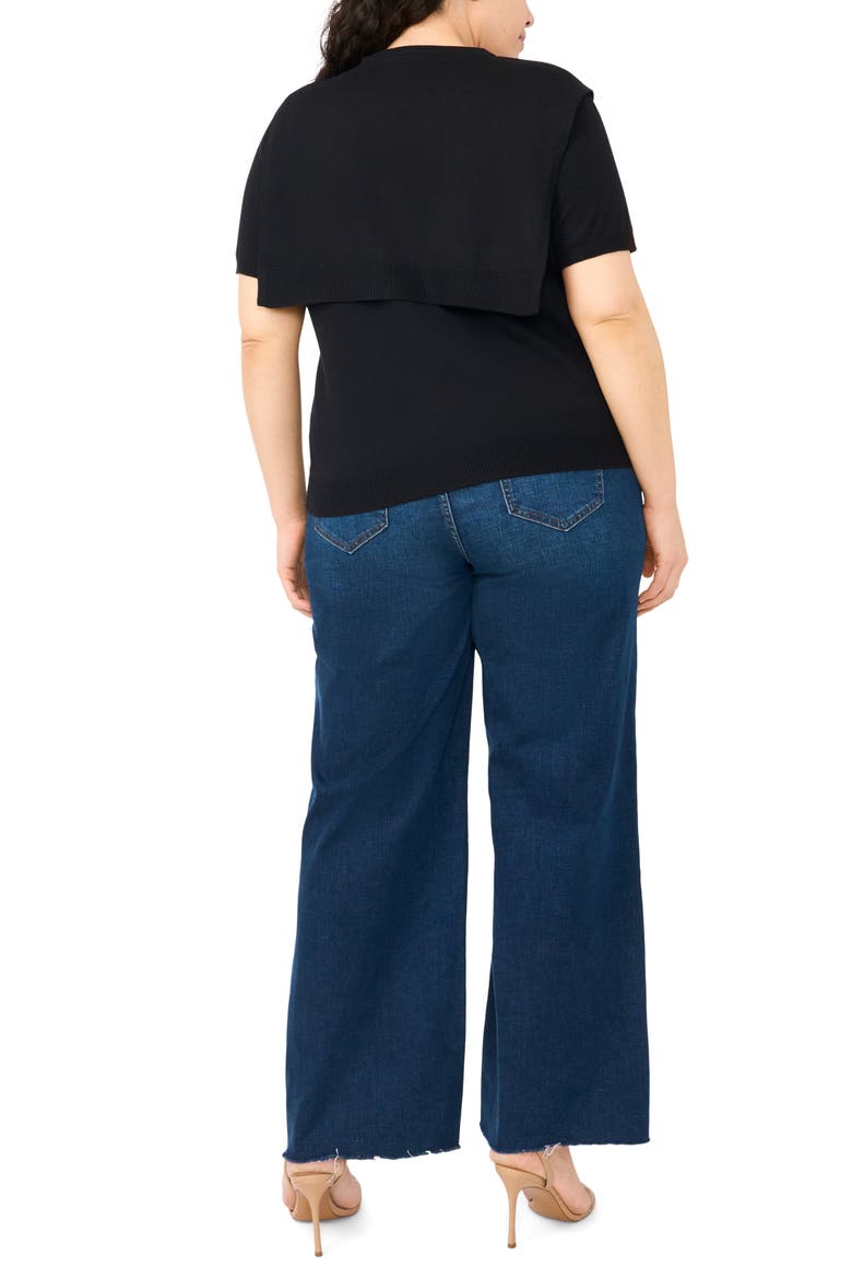 Shoulder Wrap Short Sleeve Sweater, Alternate, color, RICH BLACK