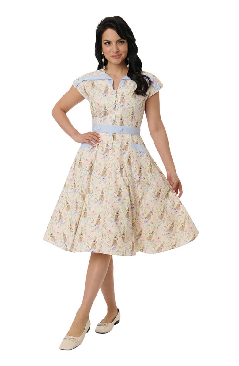 Unique Vintage 1950s Hedda Swing Dress, Main, color, Cream Bunny Print