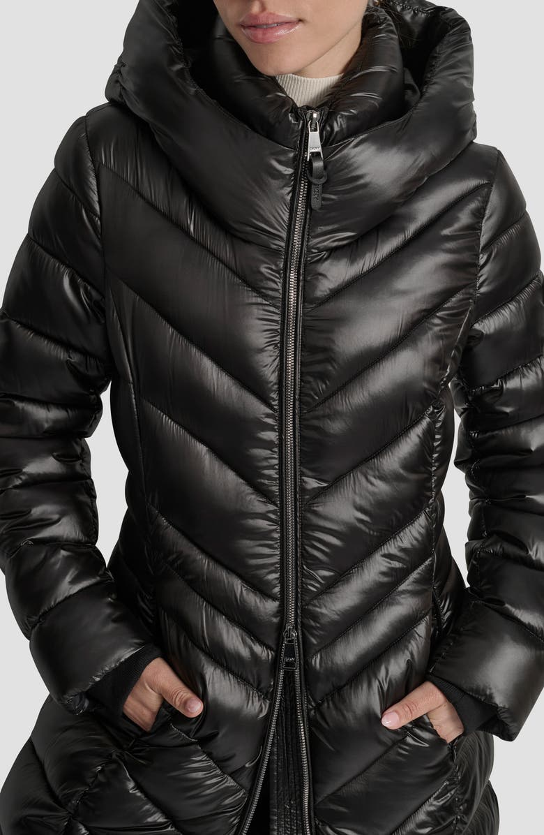 DKNY Water Resistant Hooded Chevron Puffer Jacket, Alternate, color,