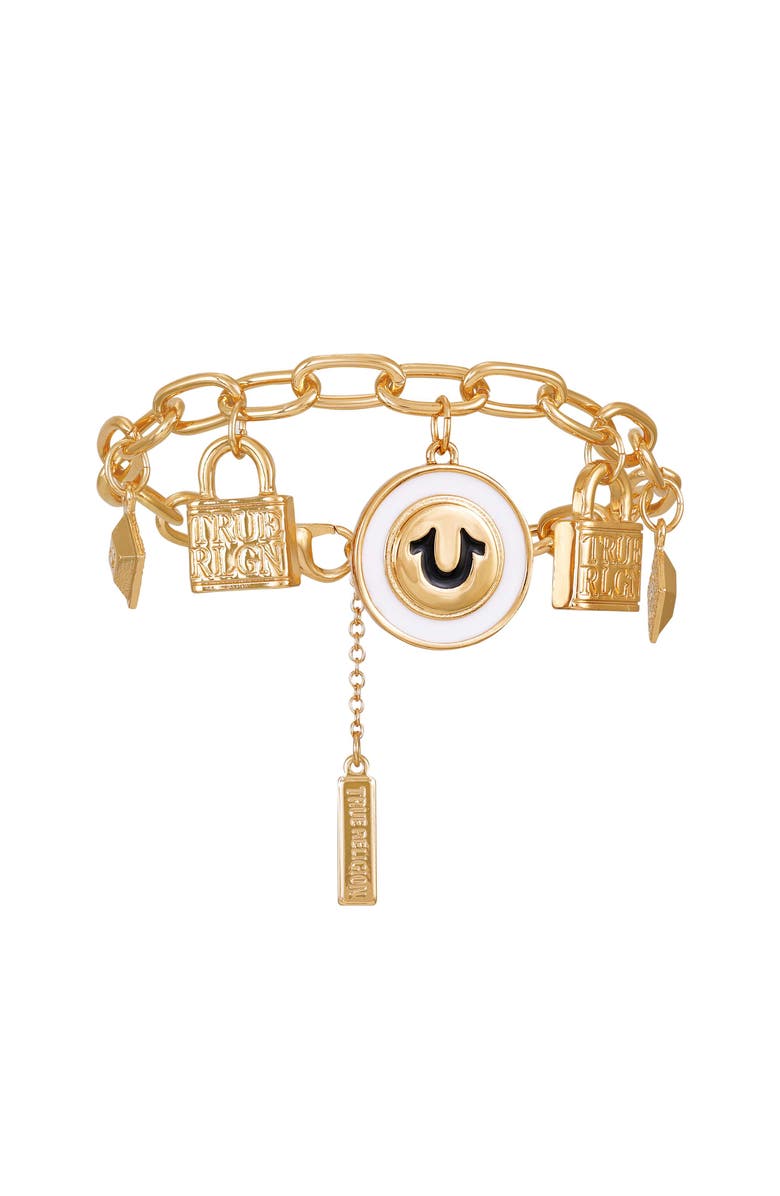 True Religion Charmy logo bracelet, Alternate, color, Goldtone