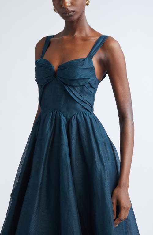 Zimmermann Rebellion Draped Linen & Silk Fit & Flare Midi Dress In Blue