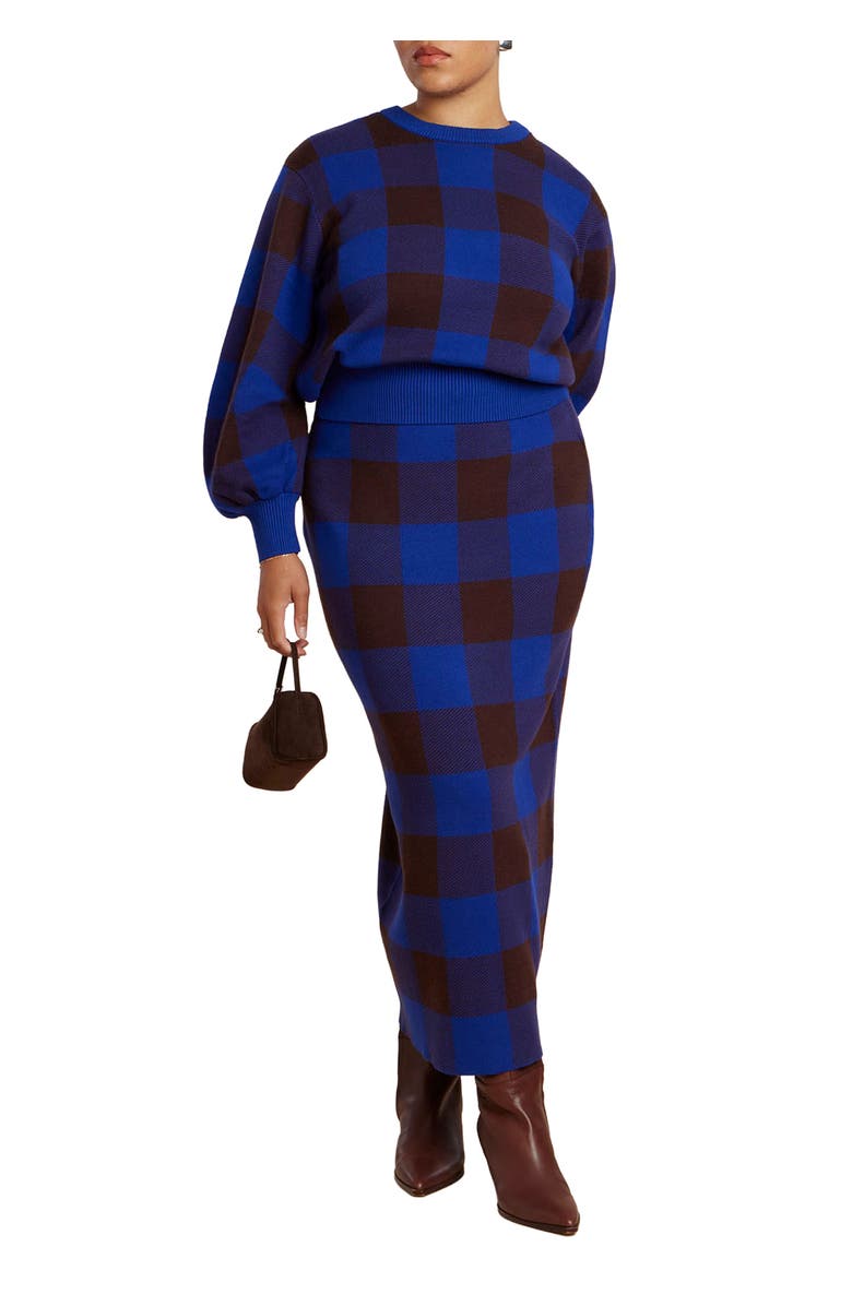 ELOQUII Intarsia Sweater Skirt, Main, color, Cobalt And Coffee