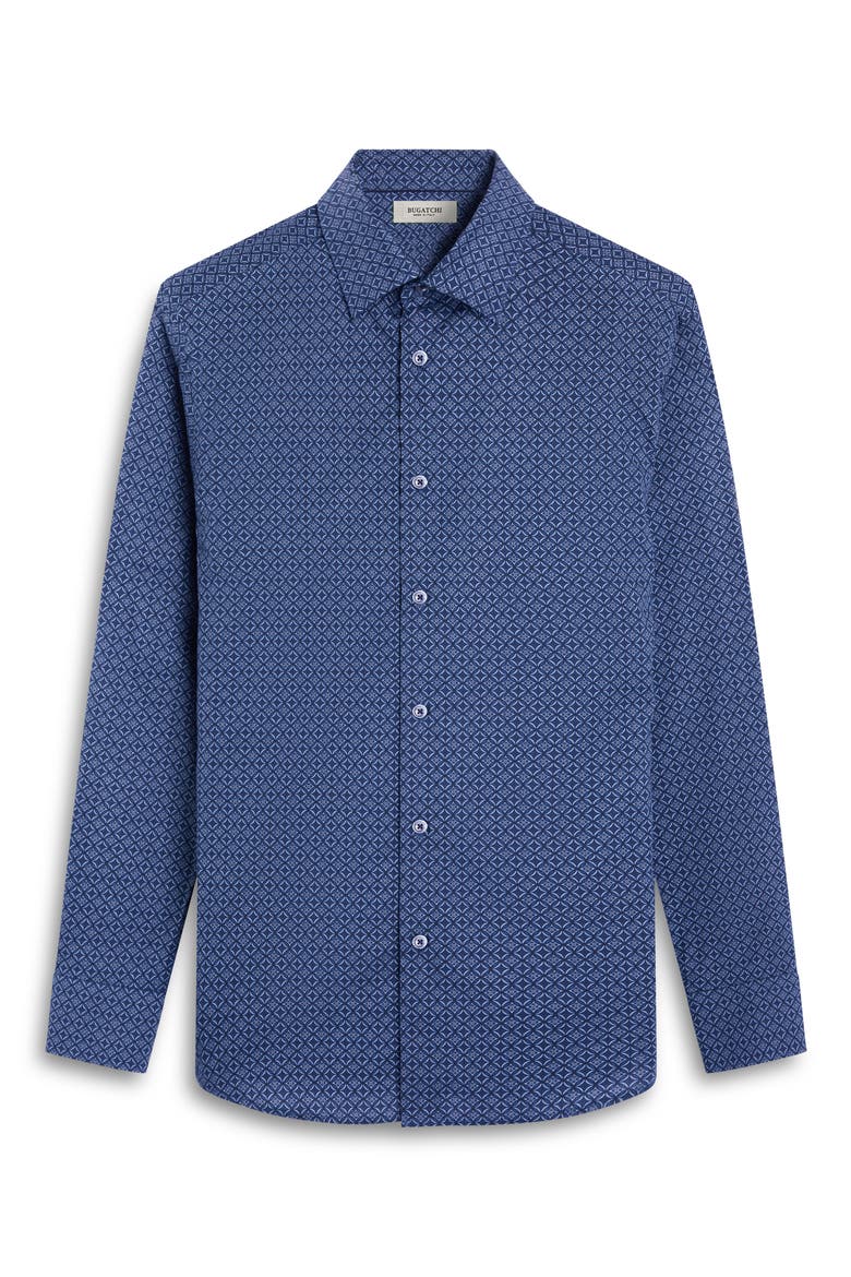Julian Shaped Fit Medallion Print Stretch Cotton Button-Up Shirt, Alternate, color, NAVY