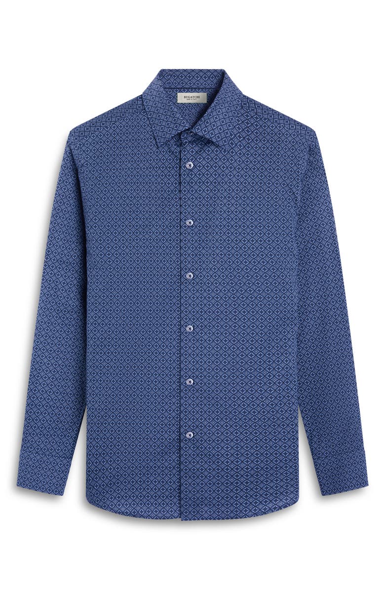 Bugatchi Julian Shaped Fit Medallion Print Stretch Cotton Button-Up Shirt, Alternate, color, Navy
