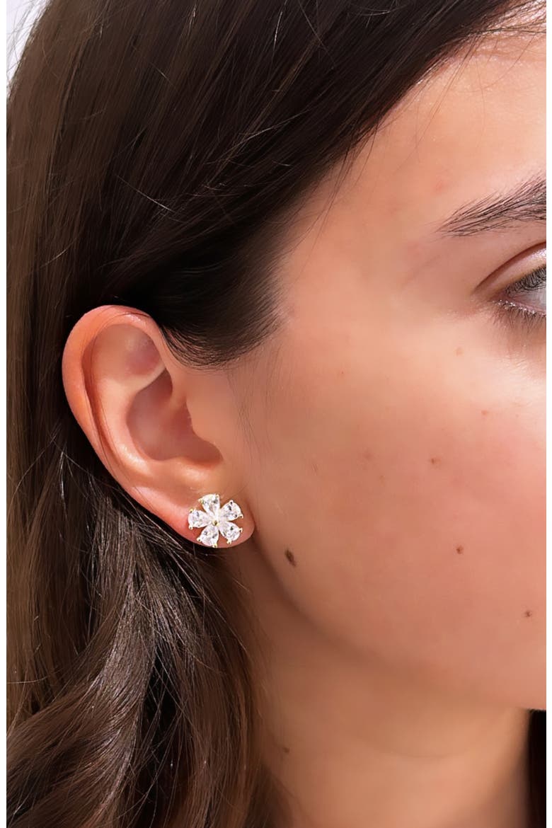 Flower Cubic Zirconia Stud Earrings, Alternate, color, GOLD