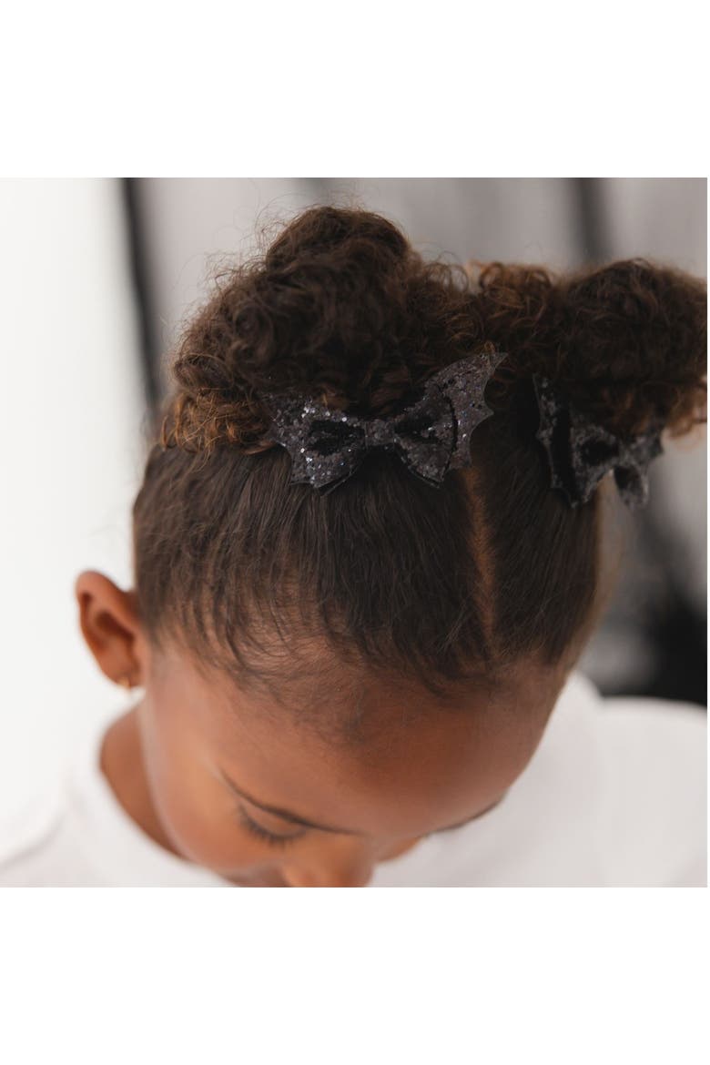 Glitter Bat Halloween Bow Clip Set, Alternate, color, Black