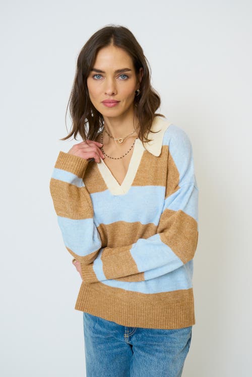 Central Park West Marley Striped Rugby Sweater In Blue