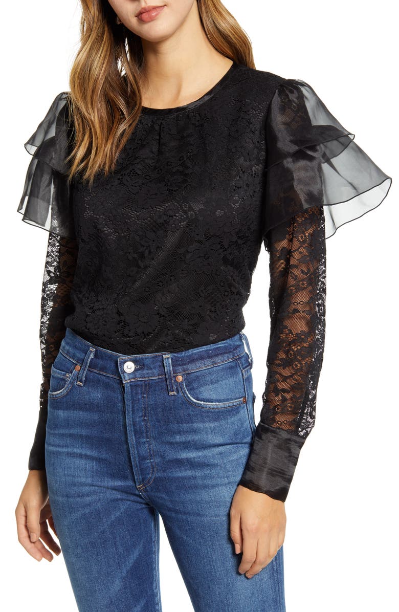 Rachel Parcell Flutter Lace Top, Main, color, 