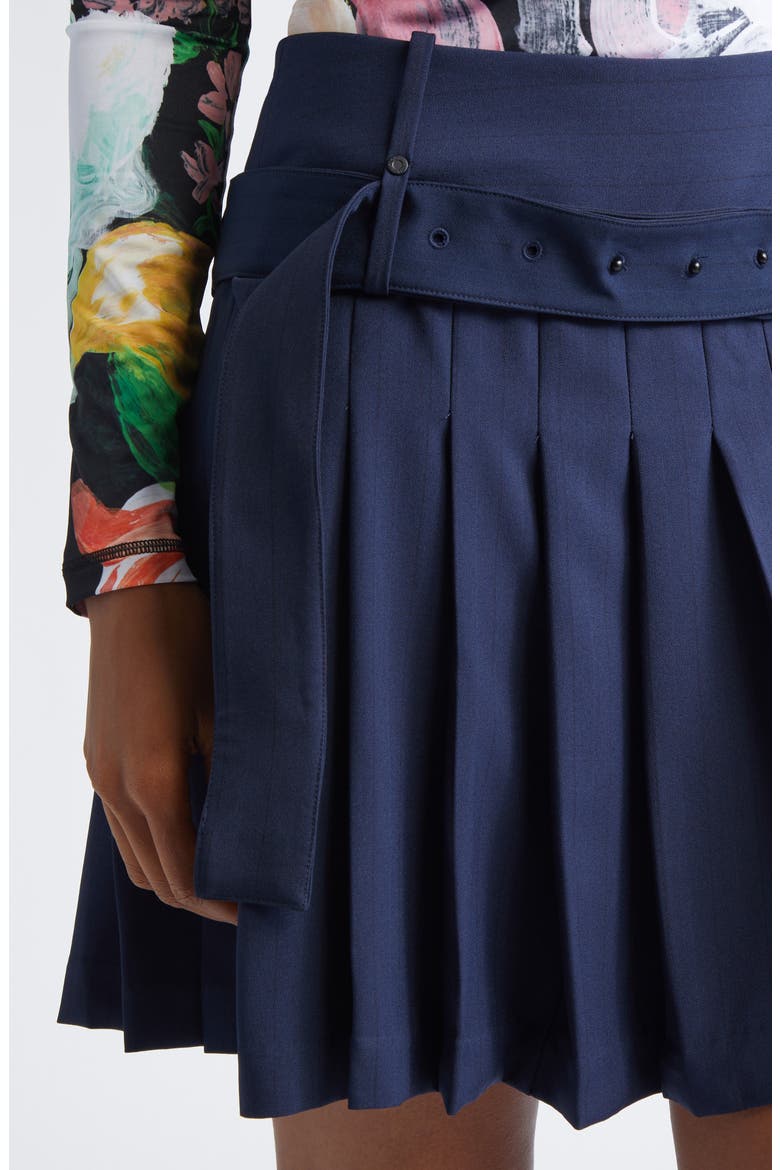 Pinstripe Belted Pleated Skirt, Alternate, color, DARK BLUE