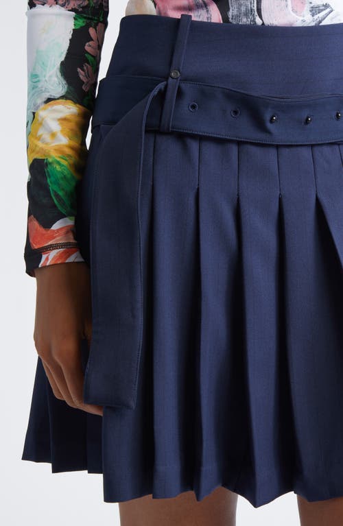 Stine Goya Pinstripe Belted Pleated Skirt In Blue