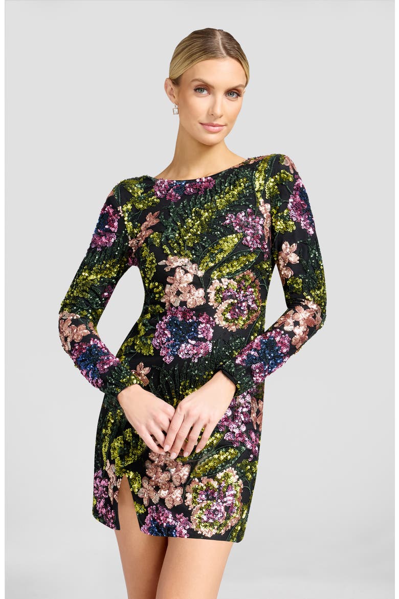Nathalia Long Sleeve Sequin Minidress, Alternate, color, BLACK MULTI