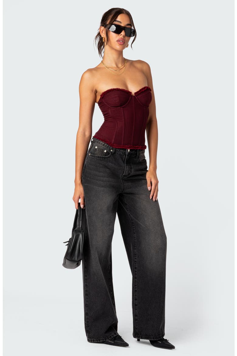 Deirdre Lace-Up Strapless Mesh Corset Top, Alternate, color, BURGUNDY
