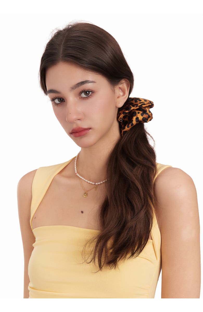 OLAH Leopard Silk Scunchie, Alternate, color, Brown