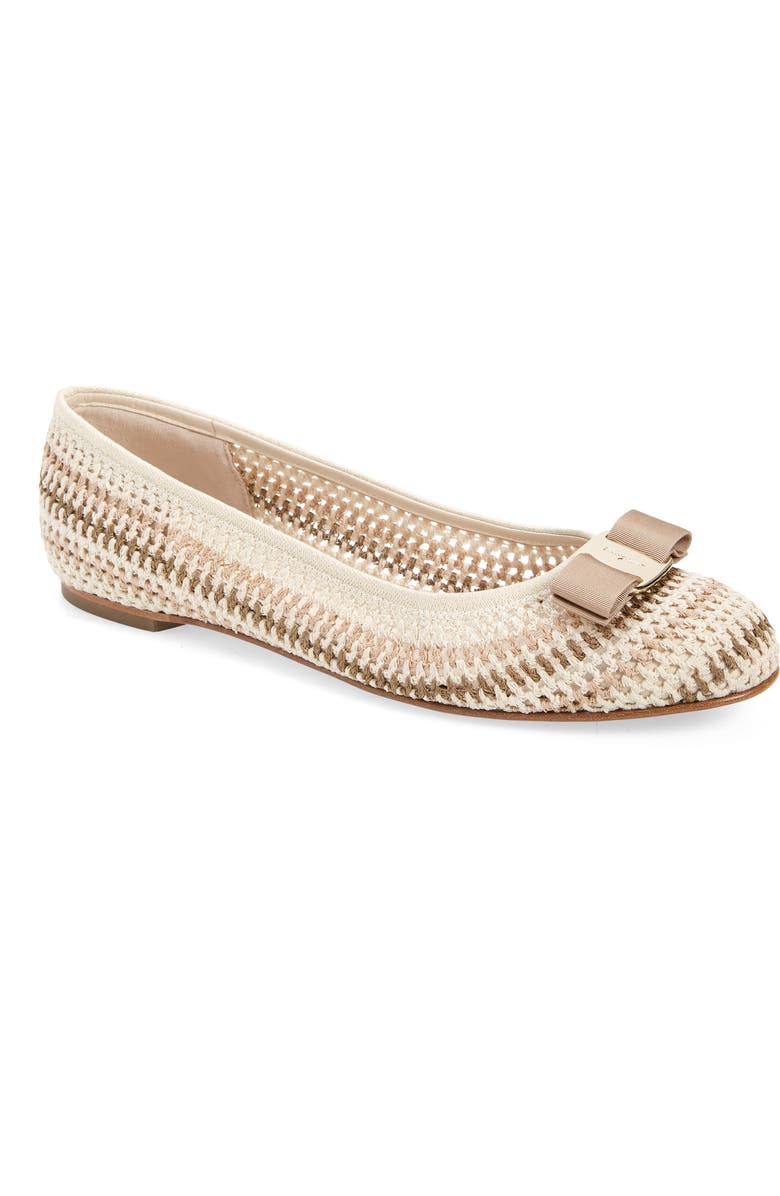 FERRAGAMO Varina Bow Crochet Flat, Main, color,