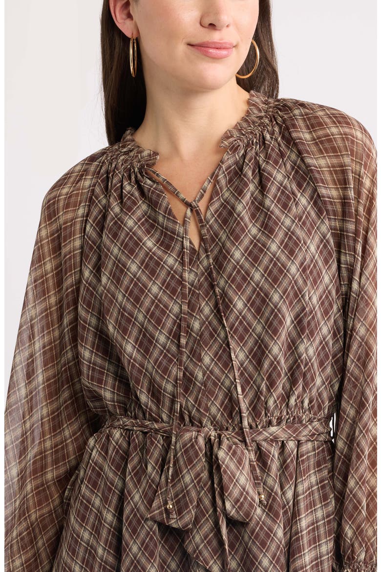 Floral Chiffon Tiered Minidress, Alternate, color, BROWN PLAID