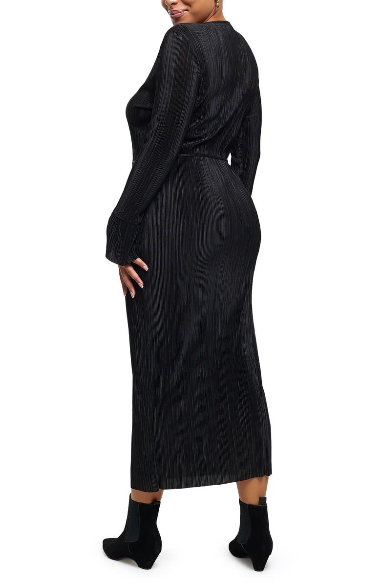 River Island Belted Long Sleeve Plissé Midi Dress, Alternate, color,