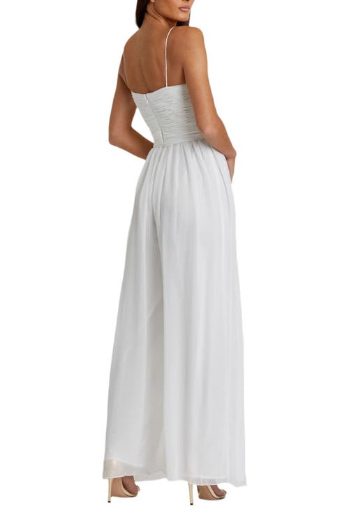 Mac Duggal Flowy Faux Wrap Jumpsuit In White
