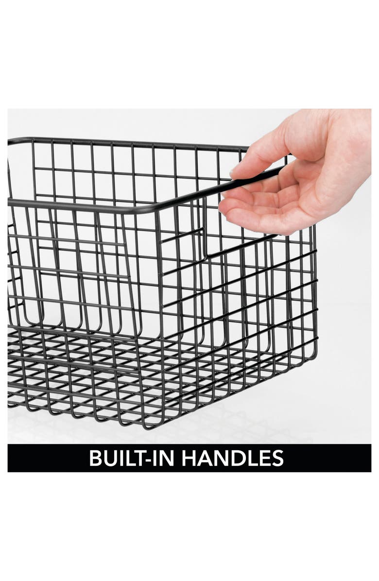 mDesign Metal Wire Food Organizer Basket with Built-In Handles, 12 x 9 x 6 - 4 Pack, Alternate, color, Black