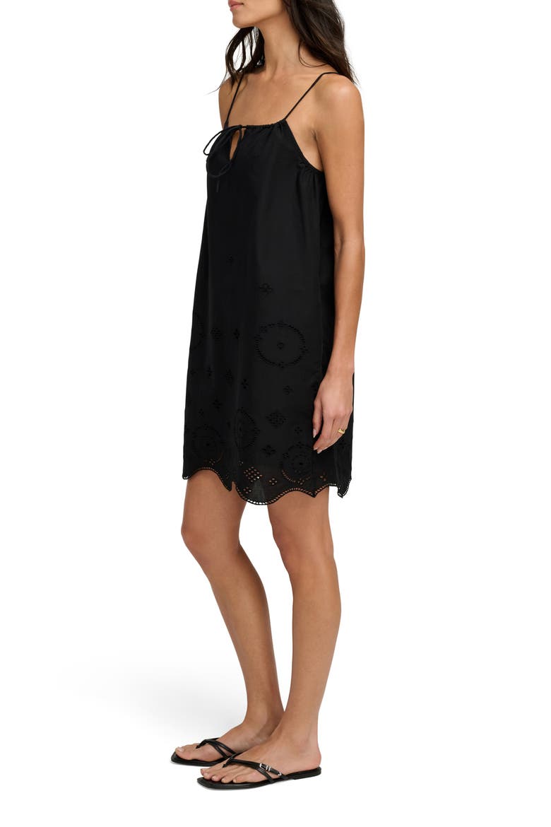 The Pretty Please Embroidered Hem Detail Cotton Minidress, Alternate, color, BLACK