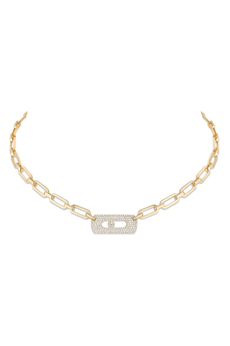 My Move Paperclip Pavé Diamond Pendant Necklace, Main, color, YELLOW GOLD
