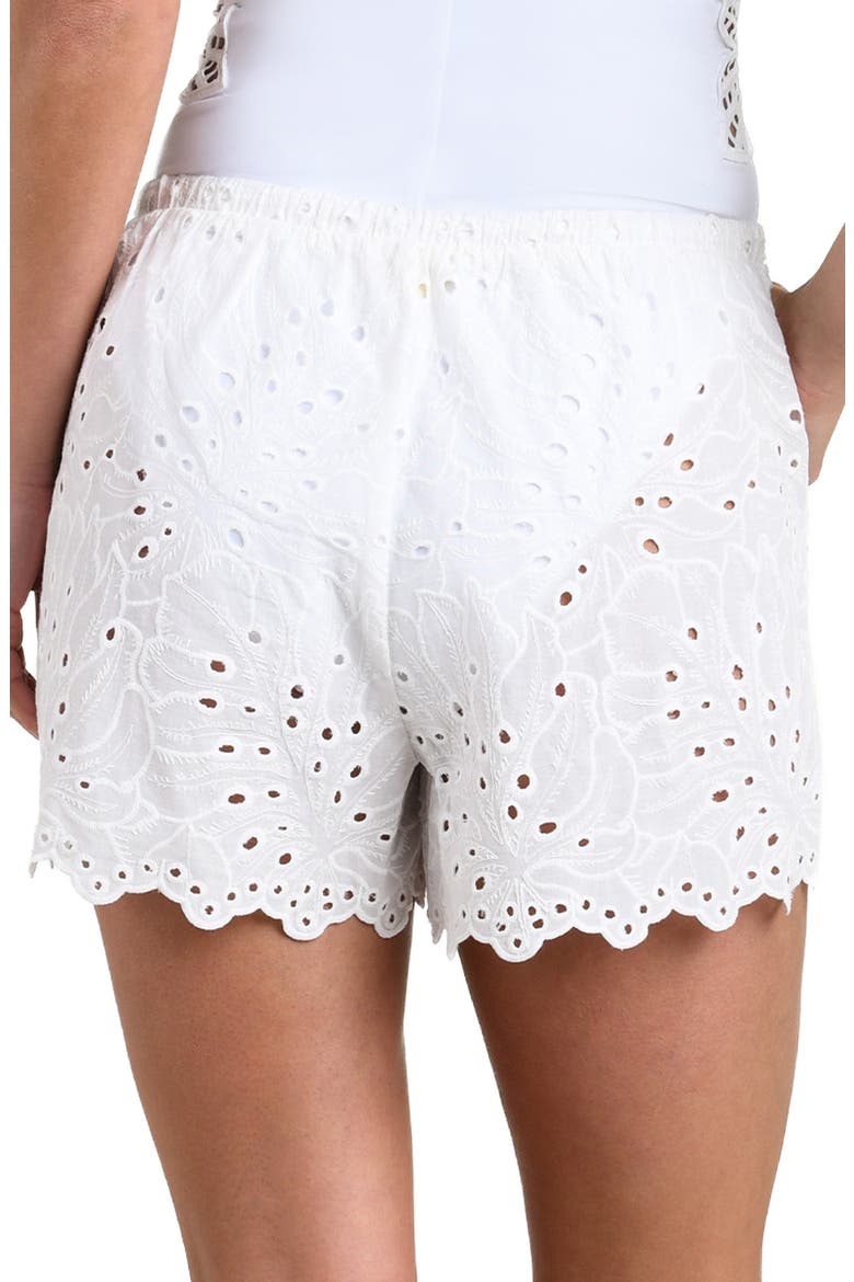 Monstera Eyelet Cove Cotton Cover-Up Shorts, Alternate, color, WHITE
