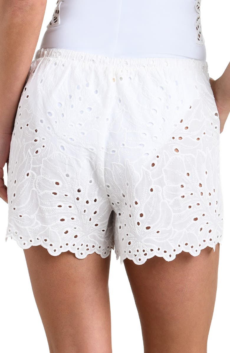 L'AGENCE Monstera Eyelet Cove Cotton Cover-Up Shorts, Alternate, color, White