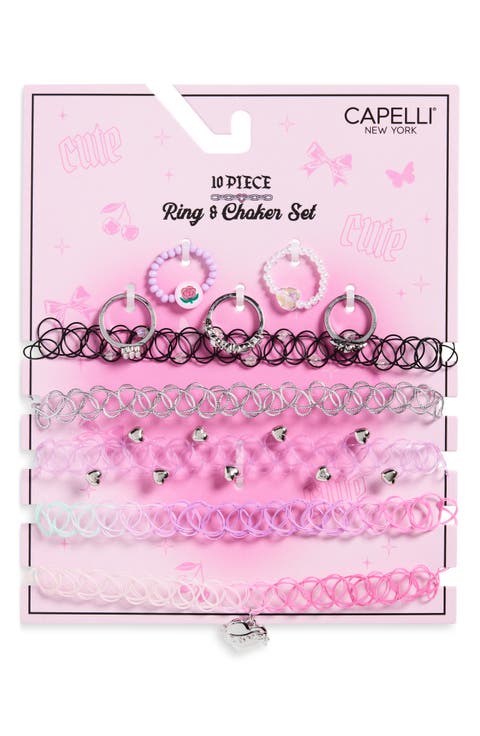 Kids' Assorted 10-Pack Ring & Choker Set