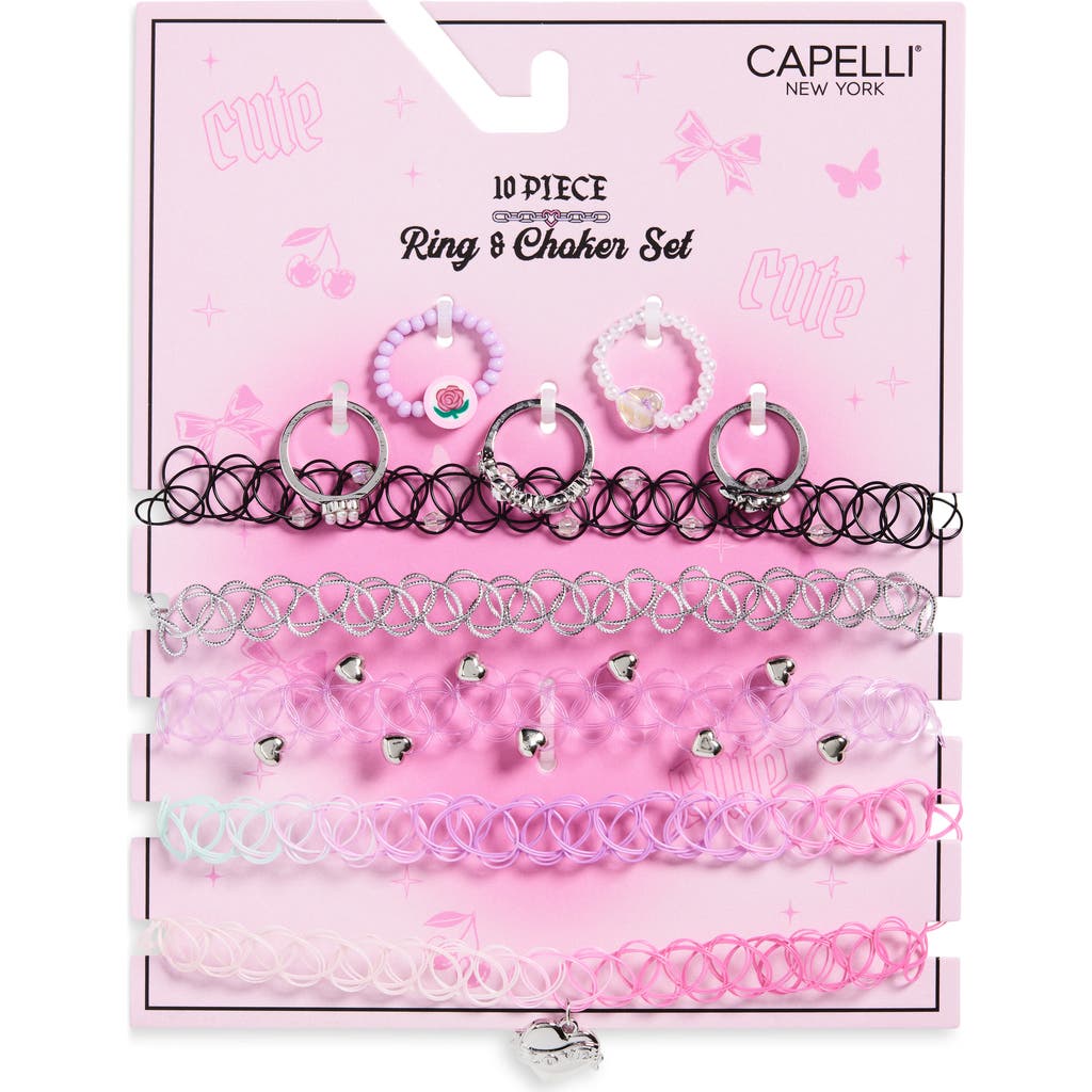 Capelli New York Kids' Assorted 10-pack Ring & Choker Set In Metallic