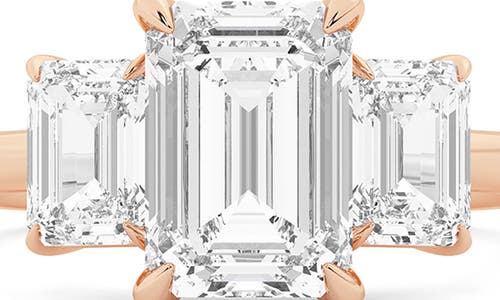 Everyday By Hautecarat Emerald-cut Lab Grown Diamond 3-stone Engagement Ring In 14k Rose Gold