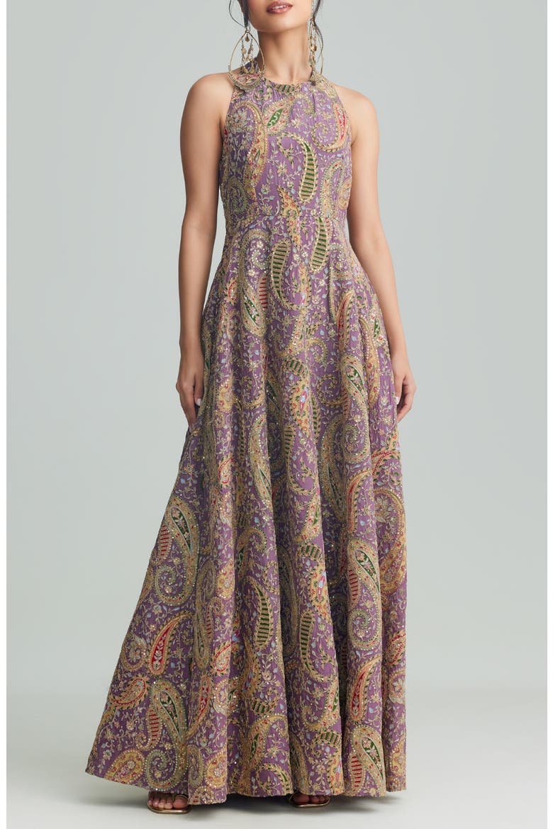 Zena Embellished Halter Gown, Main, color, PURPLE
