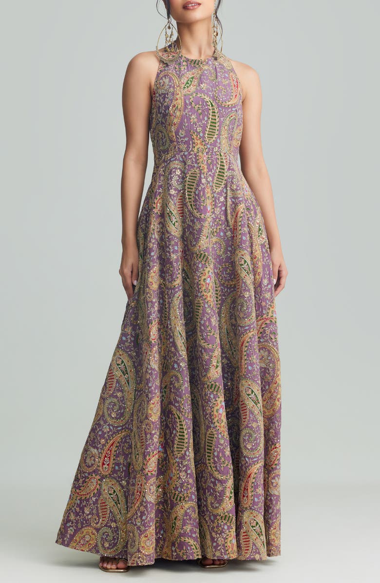 holiCHIC Zena Embellished Halter Gown, Main, color, Purple