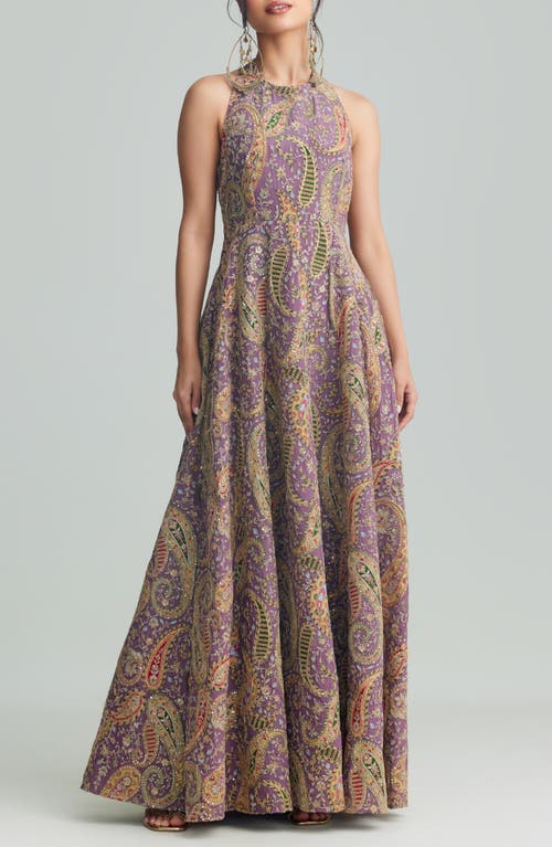 Holichic Zena Embellished Halter Gown In Purple