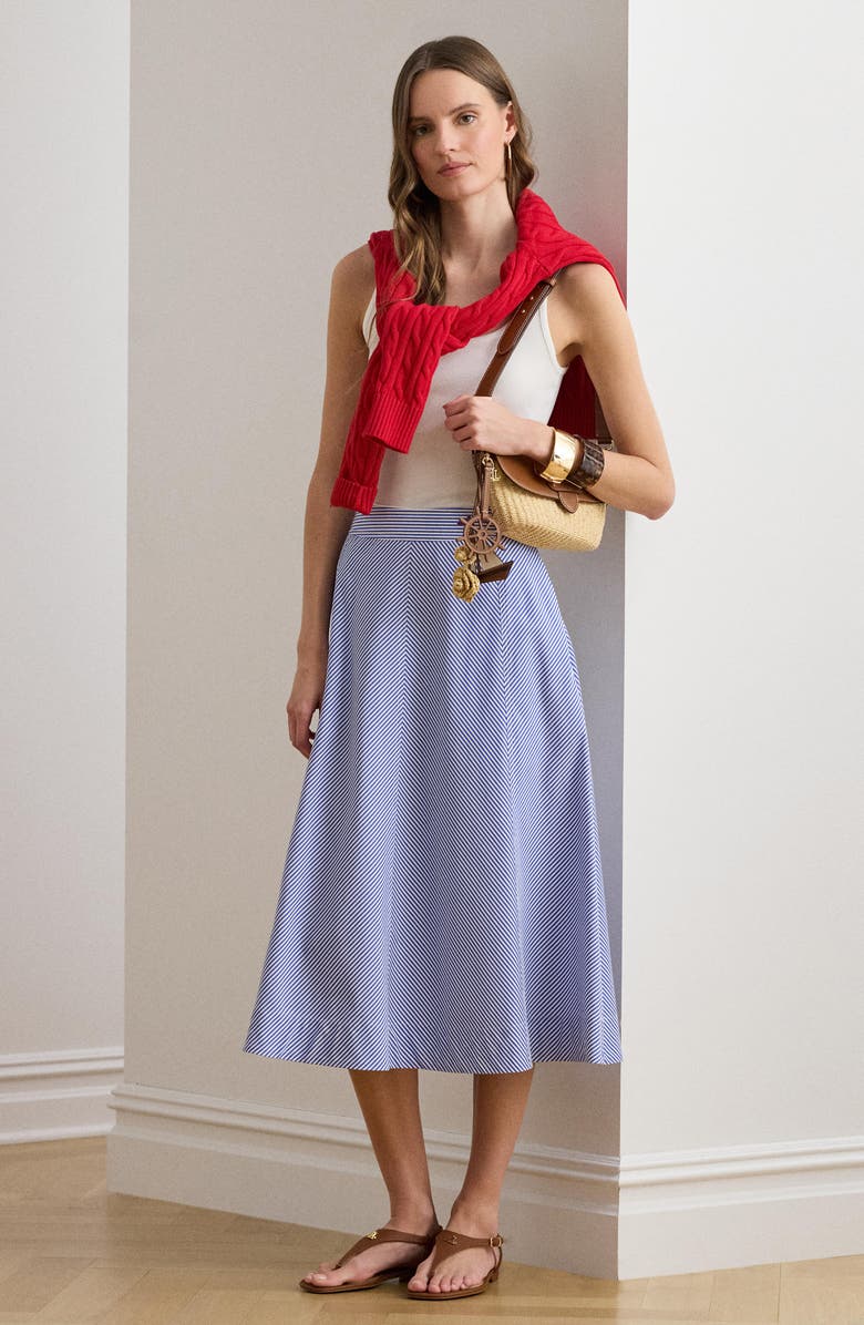 Lauren Ralph Lauren Striped Paneled Cotton Broadcloth Skirt, Alternate, color, Blue/ White