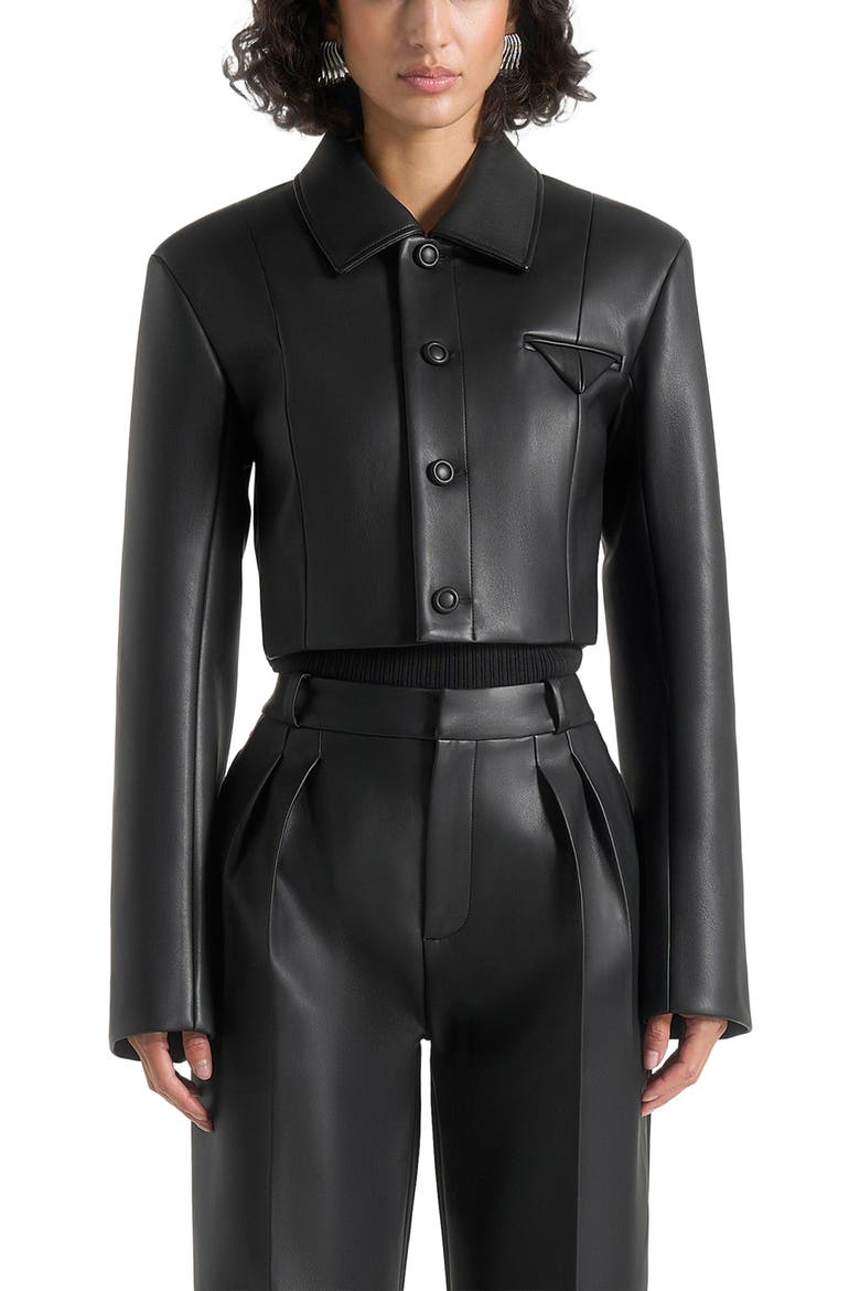Ania Wide Shoulder Leather Jacket, Alternate, color, Black