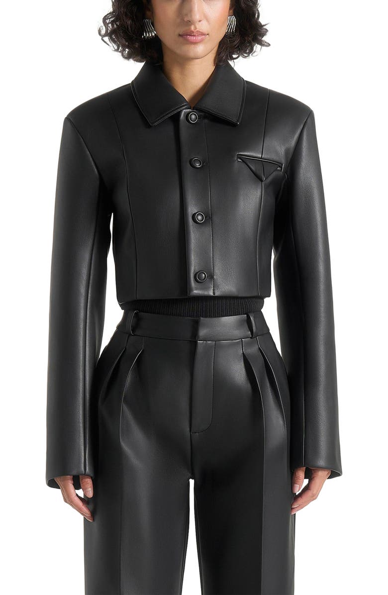 Manière De Voir Ania Wide Shoulder Leather Jacket, Alternate, color, Black