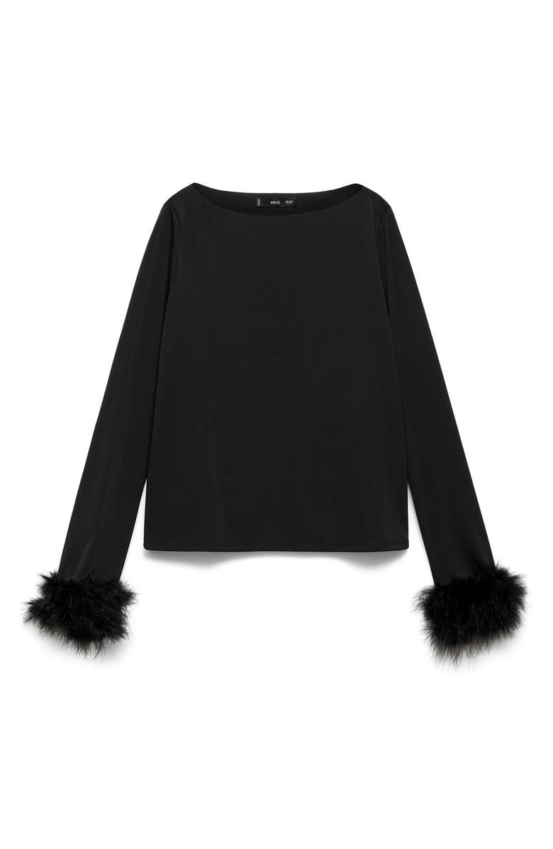 MANGO Feather Cuff Boat Neck Top, Alternate, color,