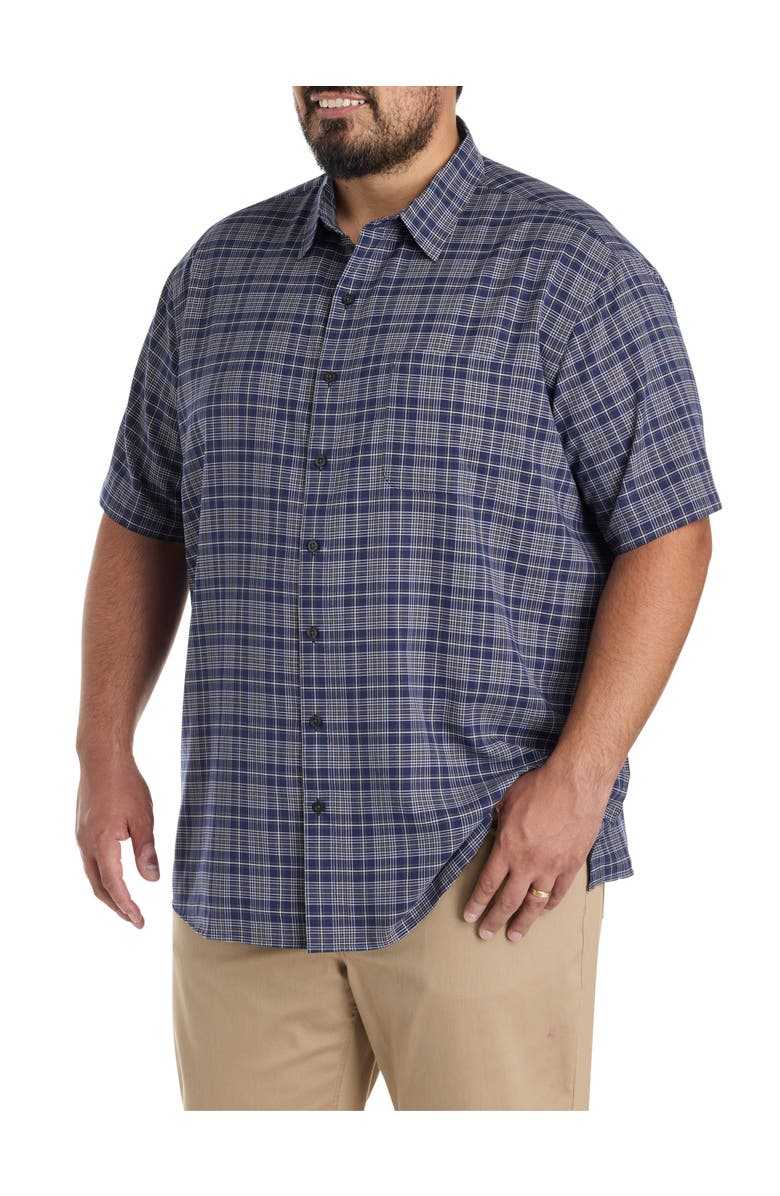 Harbor Bay by DXL Big
Tall Microfiber Large Plaid Sport Shirt, Main, color, Navy