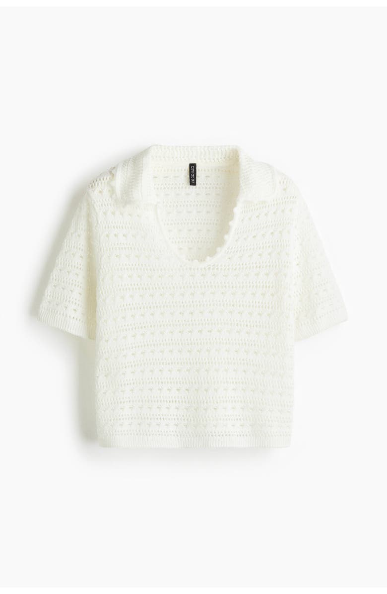 H&M Collared Hole-knit Top, Main, color, White