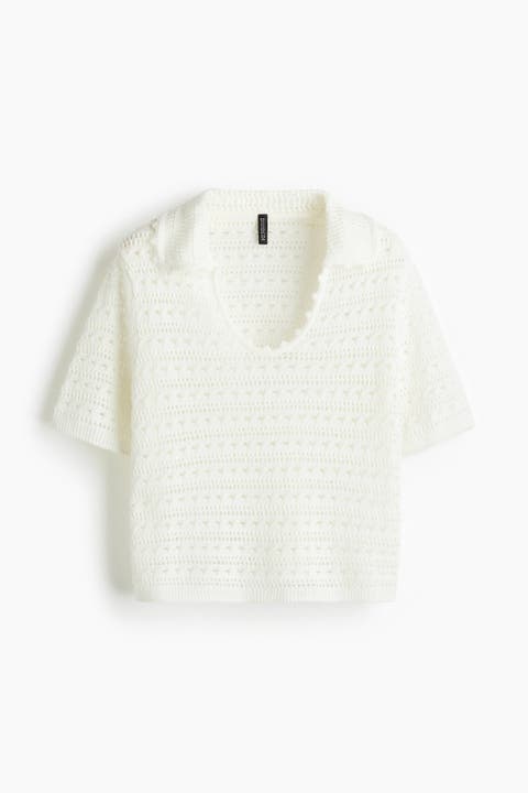 Collared Hole-knit Top