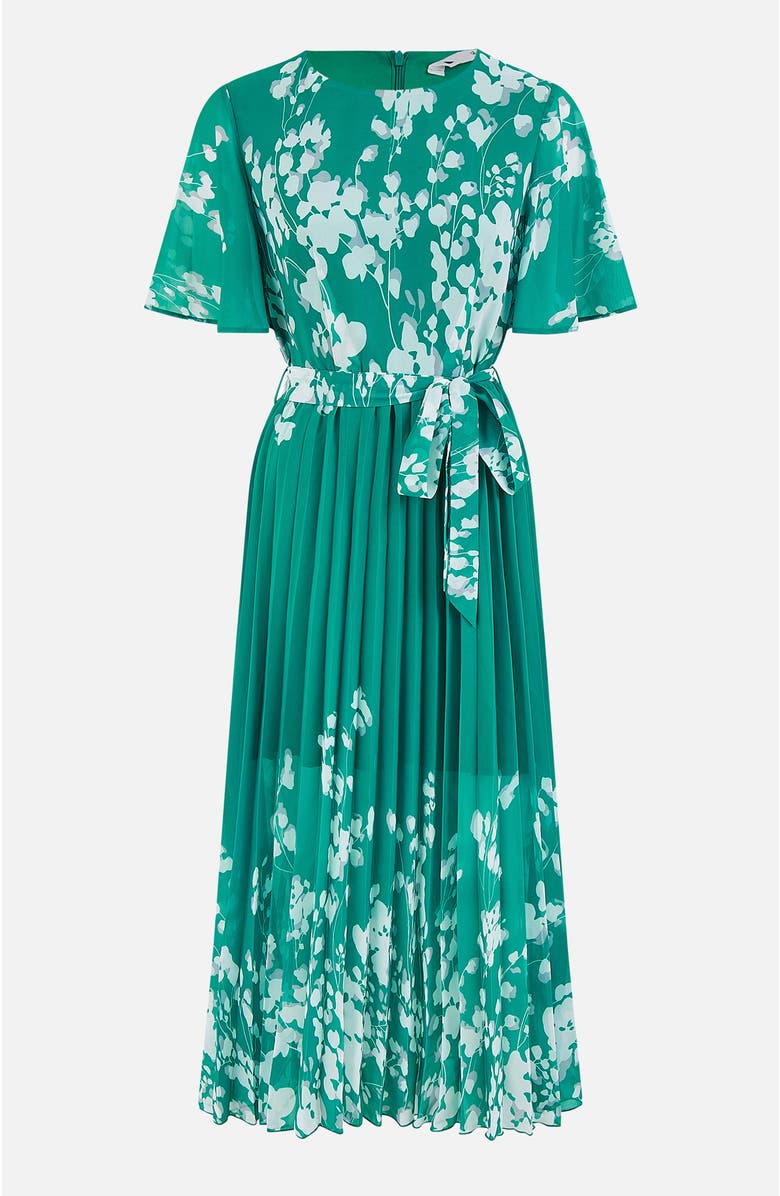 Yumi Mirror Floral Design Pleated Midi Dress, Alternate, color, Green